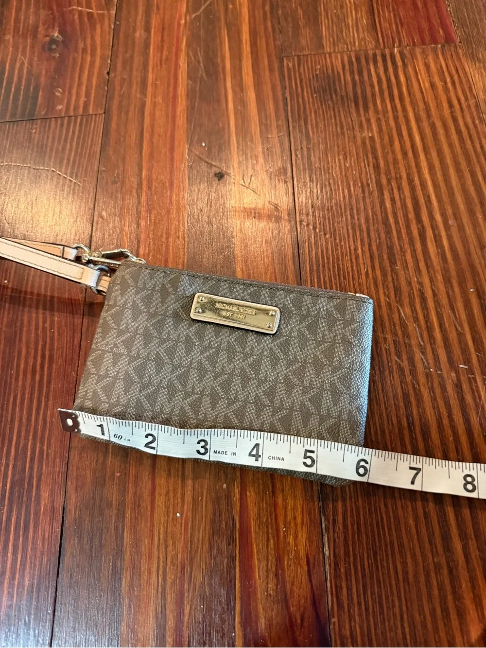 Michael Kors Brown MK Logo Wristlet with Tan Strap